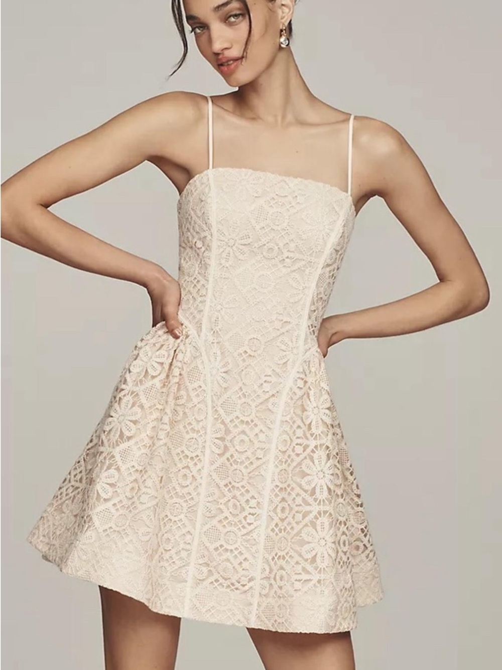 Anthropologie Cream Eyelet Midi Dress with Spaghetti Straps